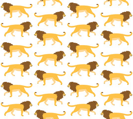 Vector seamless pattern of flat lion isolated on white background