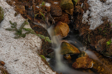 Creeks near Javorice hill in winter snowy forest