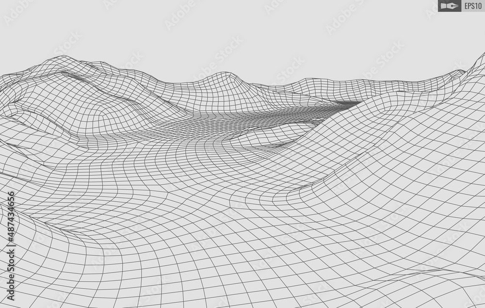 Poster wireframe landscape on white background. abstract geometric vector technology background. 3d vector 