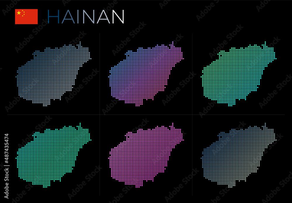 Poster hainan dotted map set. map of hainan in dotted style. borders of the island filled with beautiful sm
