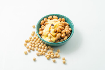 Fresh natto on monochrome background