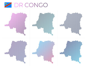 Fototapeta na wymiar DR Congo dotted map set. Map of DR Congo in dotted style. Borders of the country filled with beautiful smooth gradient circles. Amazing vector illustration.