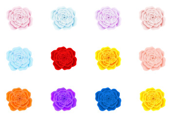Elegant rose set in mixed colors. Design element on white isolated background.