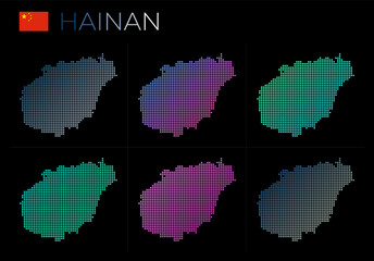 Hainan dotted map set. Map of Hainan in dotted style. Borders of the island filled with beautiful smooth gradient circles. Neat vector illustration.