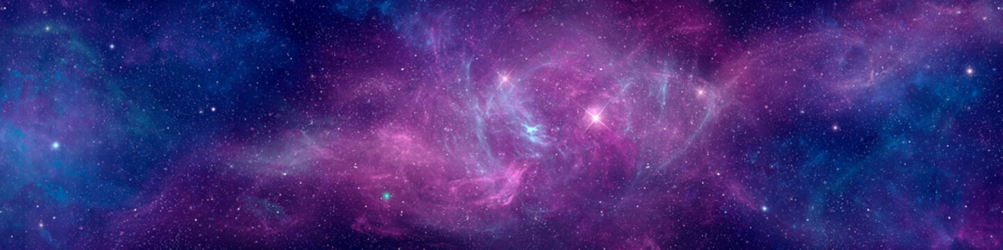 Fototapeta Nebula and stars in night sky web banner. Space background.
