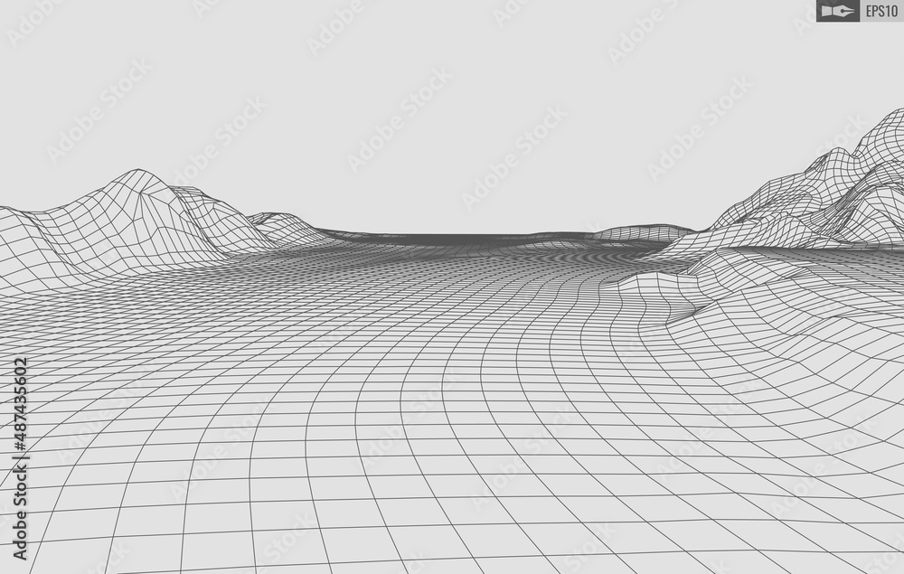 Poster wireframe landscape on white background. abstract geometric vector technology background. 3d vector 