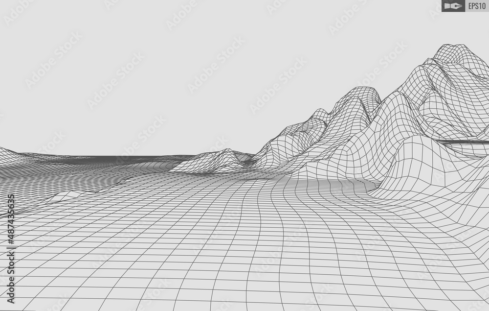 Aufkleber wireframe landscape on white background. abstract geometric vector technology background. 3d vector 