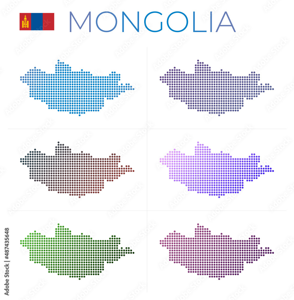 Poster mongolia dotted map set. map of mongolia in dotted style. borders of the country filled with beautif
