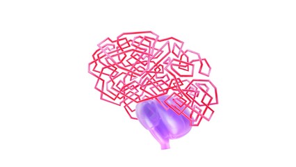 Labyrinth brain, complicated thinking or straight forward. 3d conceptual illustration, isolated on white background