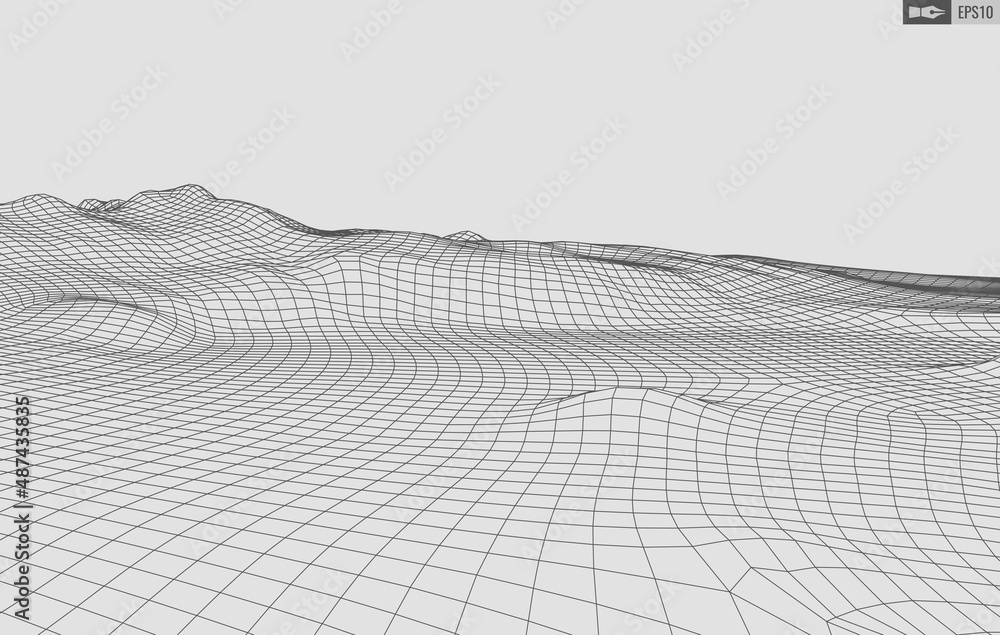 Aufkleber wireframe landscape on white background. abstract geometric vector technology background. 3d vector 