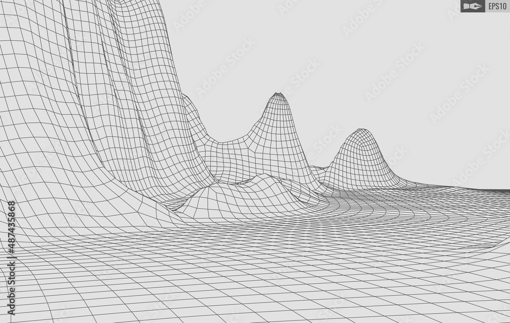 Poster wireframe landscape on white background. abstract geometric vector technology background. 3d vector 