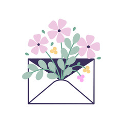 Vector illustration of cartoon envelope with flowers.