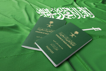 The passport of the Kingdom of Saudi Arabia on its flag ,The Saudi Arabian passport is a passport...