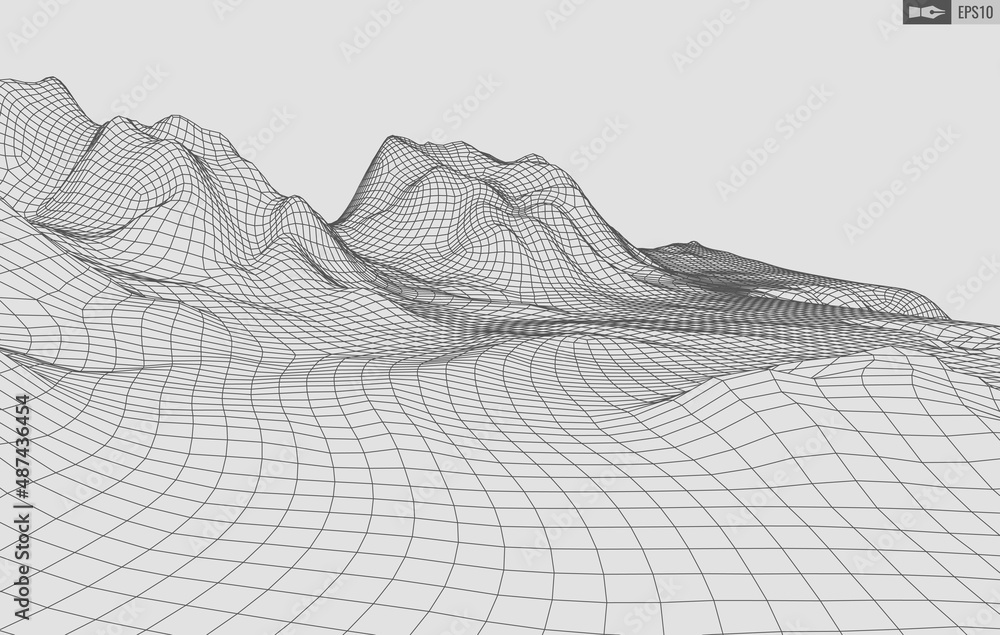 Poster wireframe landscape on white background. abstract geometric vector technology background. 3d vector 