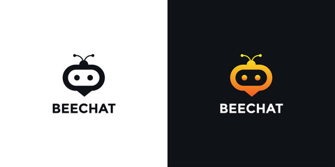Bee chat logo with bee character for message logo