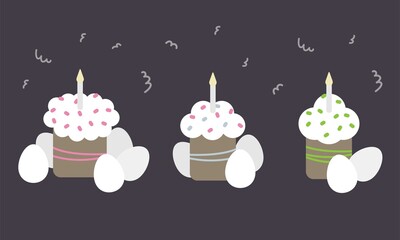 Vector easter set with illustrations with easter cakes, eggs and candle. 