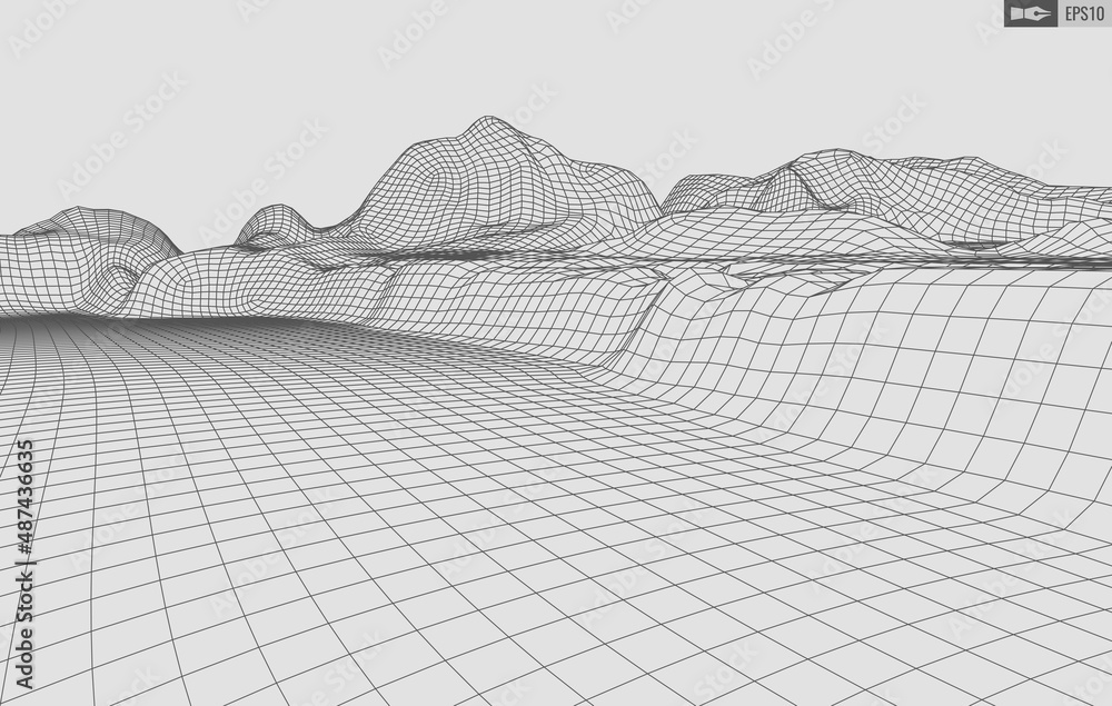Poster wireframe landscape on white background. abstract geometric vector technology background. 3d vector 