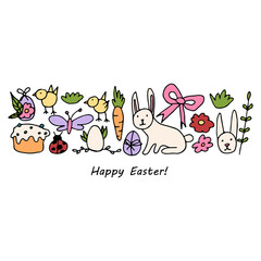 easter print with hand drawn colored elements and lettering happy easter