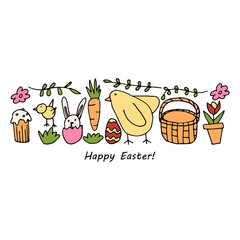easter print with hand drawn colored elements and lettering happy easter
