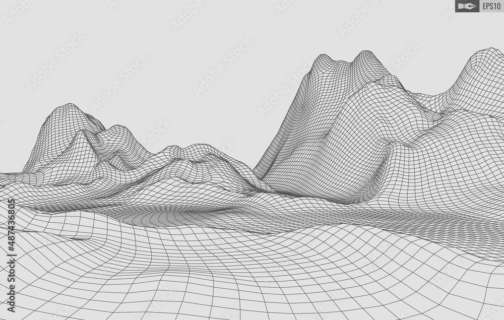 Poster wireframe landscape on white background. abstract geometric vector technology background. 3d vector 