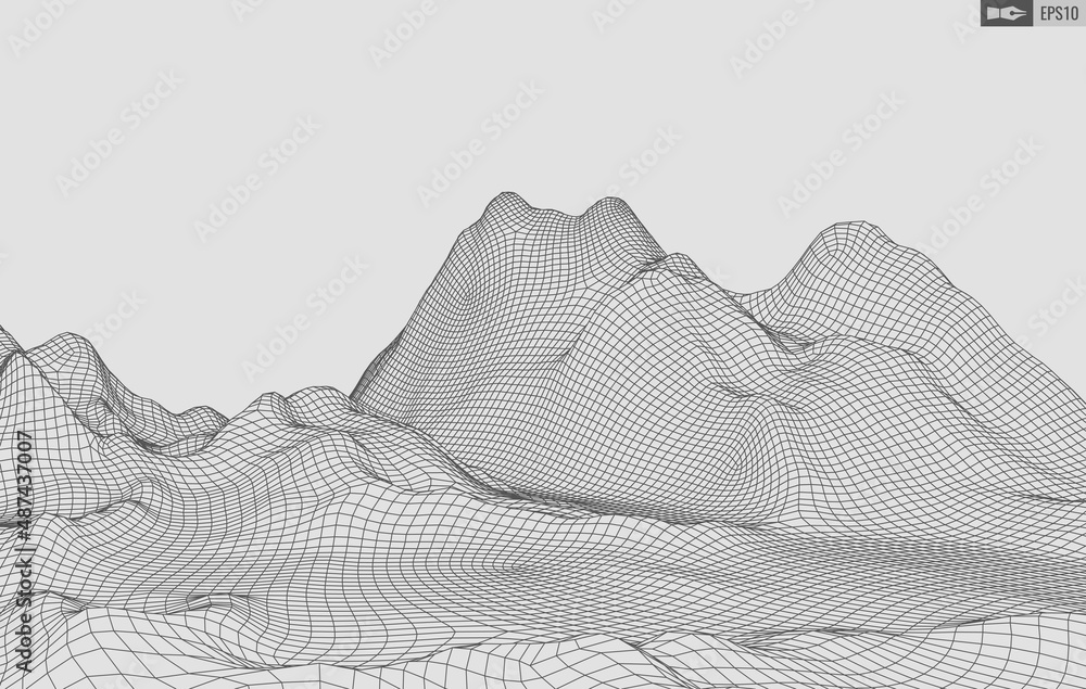 Poster wireframe landscape on white background. abstract geometric vector technology background. 3d vector 