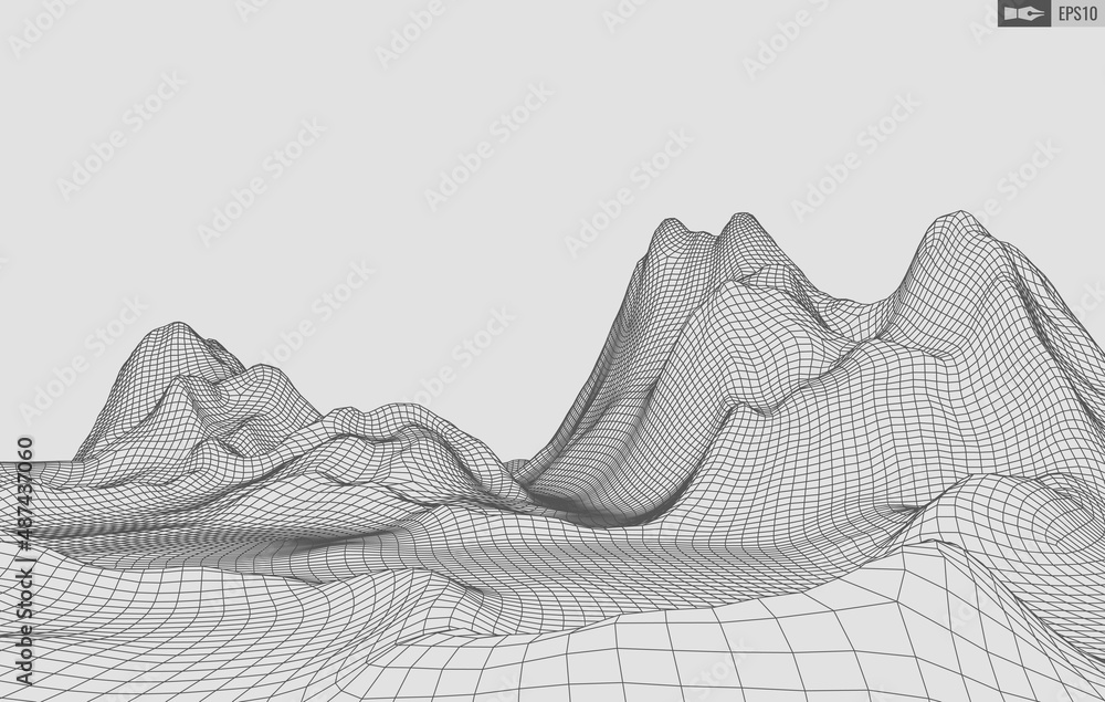 Poster wireframe landscape on white background. abstract geometric vector technology background. 3d vector 