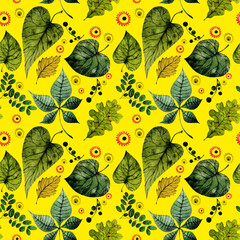 Pattern of tree leaves. Illustration. Watercolor.