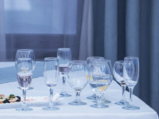 Beautiful table setting for a wedding celebration in a restaurant.