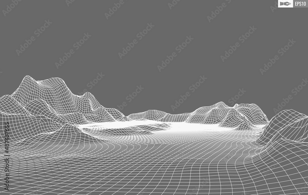 Poster wireframe landscape on white background. abstract geometric vector technology background. 3d vector 