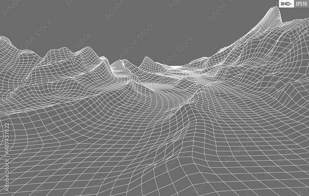 Poster wireframe landscape on white background. abstract geometric vector technology background. 3d vector 