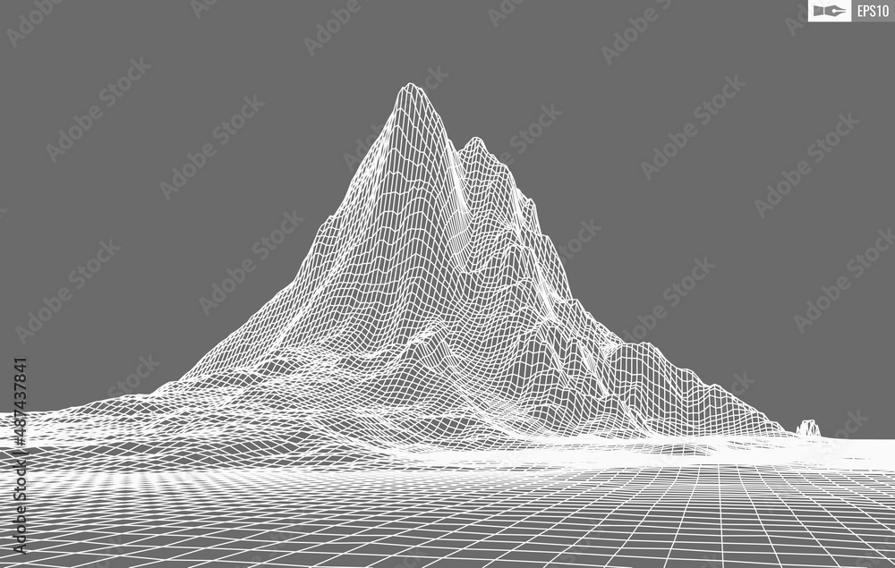 Aufkleber wireframe landscape on white background. abstract geometric vector technology background. 3d vector 