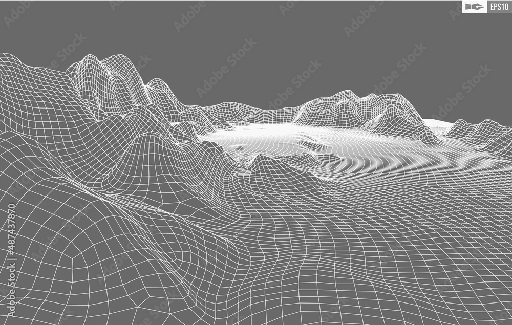 Poster wireframe landscape on white background. abstract geometric vector technology background. 3d vector 