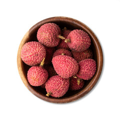Lychees in a bowl isolated over white background