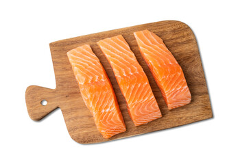 Raw salmon slices isolated over white background