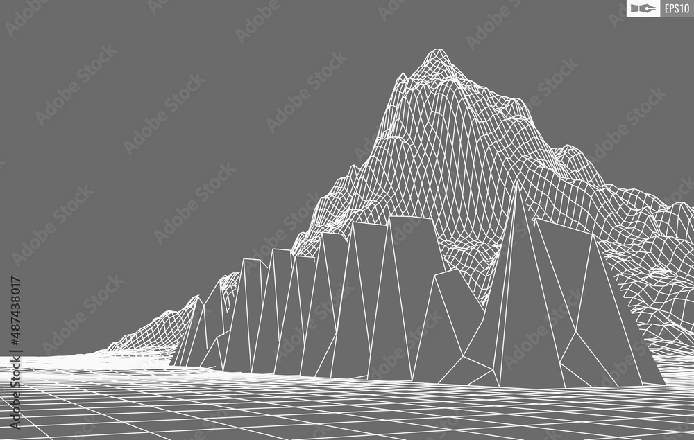 Aufkleber wireframe landscape on white background. abstract geometric vector technology background. 3d vector 