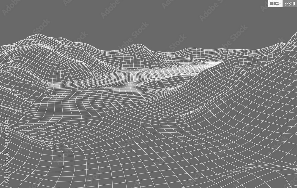 Poster wireframe landscape on white background. abstract geometric vector technology background. 3d vector 