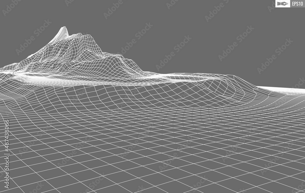 Poster wireframe landscape on white background. abstract geometric vector technology background. 3d vector 