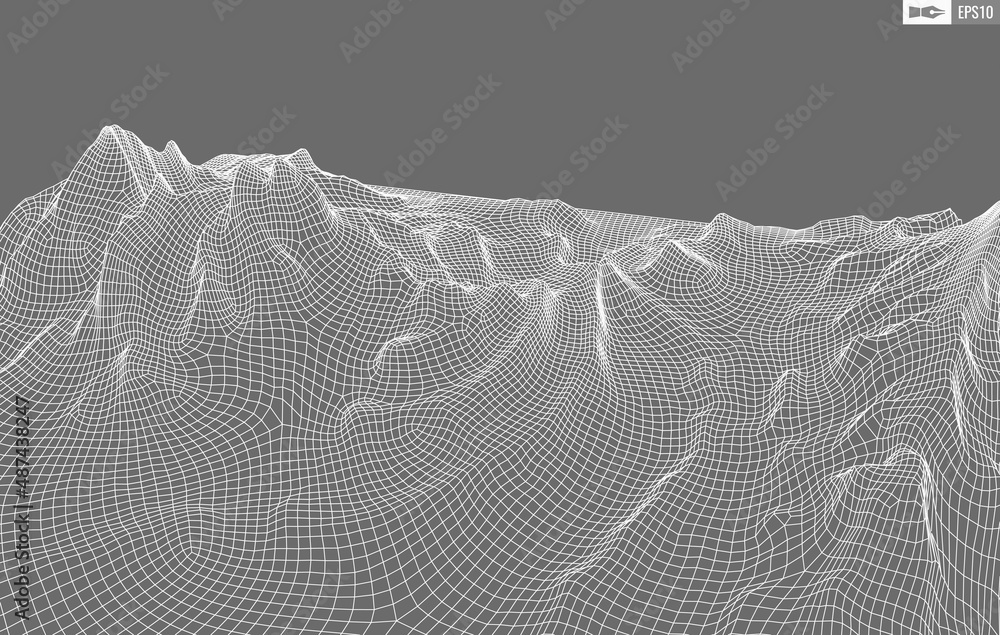 Poster wireframe landscape on white background. abstract geometric vector technology background. 3d vector 