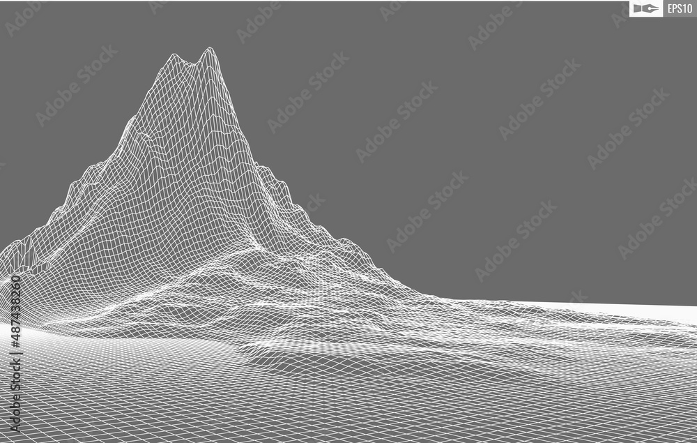 Poster wireframe landscape on white background. abstract geometric vector technology background. 3d vector 