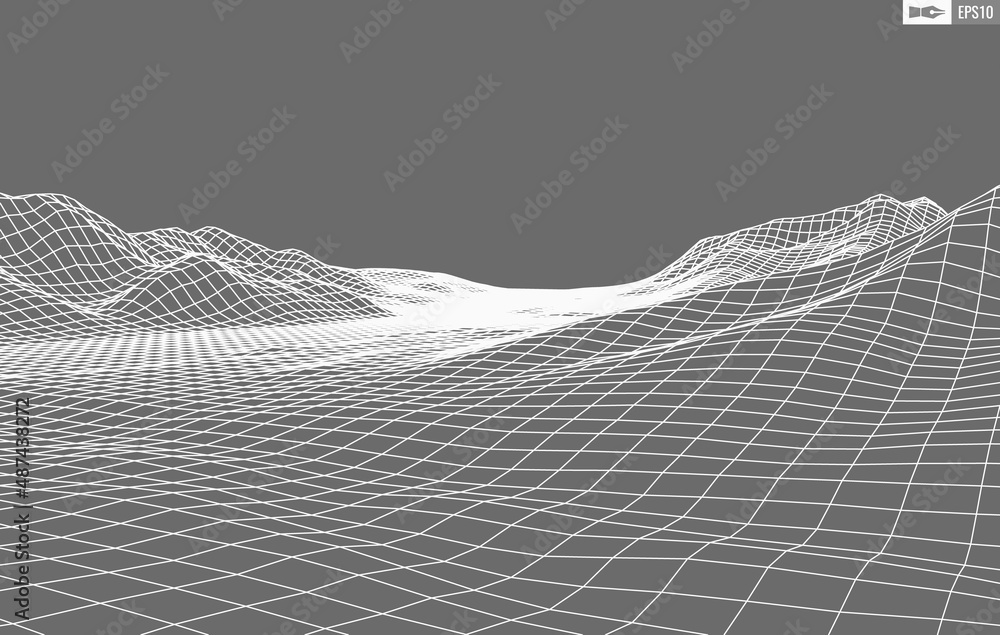 Aufkleber wireframe landscape on white background. abstract geometric vector technology background. 3d vector 