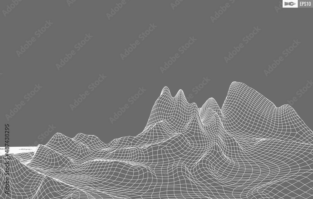 Poster wireframe landscape on white background. abstract geometric vector technology background. 3d vector 