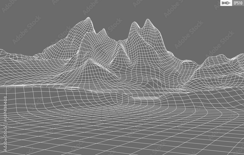 Poster wireframe landscape on white background. abstract geometric vector technology background. 3d vector 