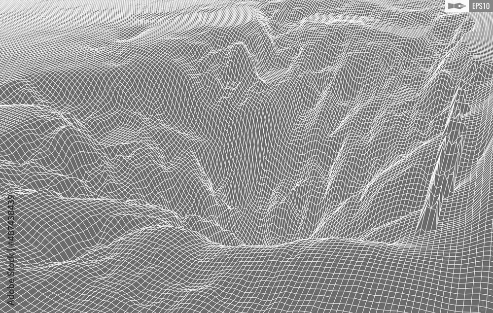 Poster wireframe landscape on white background. abstract geometric vector technology background. 3d vector 