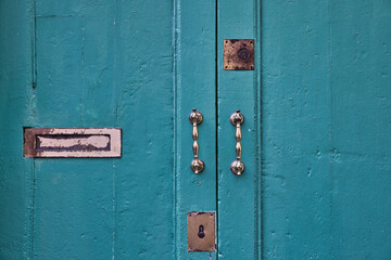 Blue door and vintage old lock