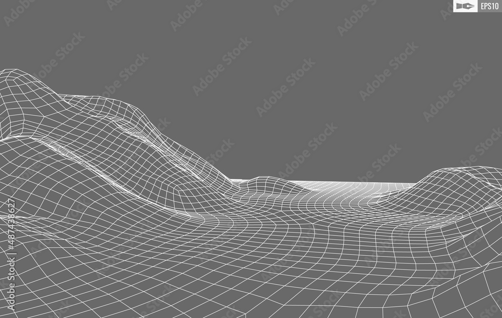 Poster wireframe landscape on white background. abstract geometric vector technology background. 3d vector 