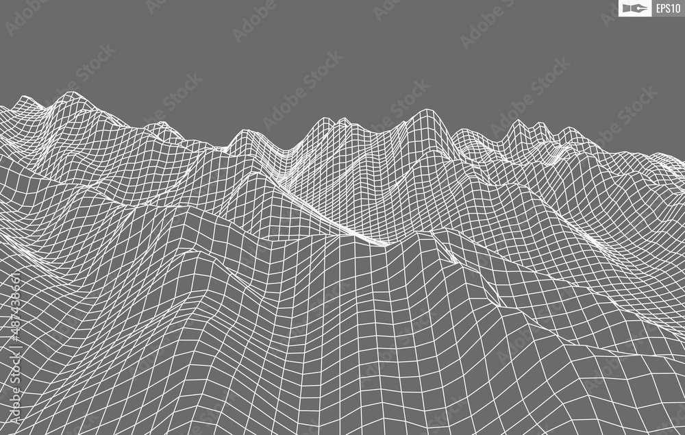 Poster wireframe landscape on white background. abstract geometric vector technology background. 3d vector 