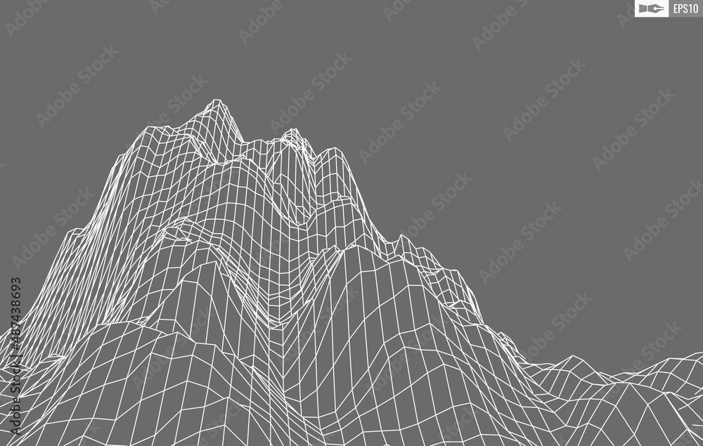 Poster wireframe landscape on white background. abstract geometric vector technology background. 3d vector 