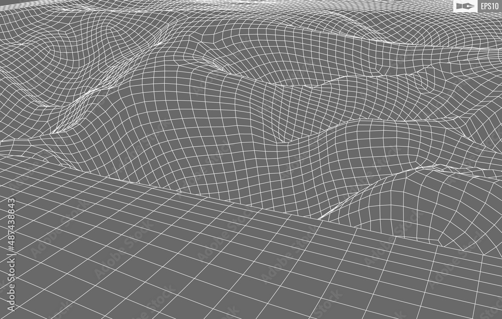 Aufkleber wireframe landscape on white background. abstract geometric vector technology background. 3d vector 