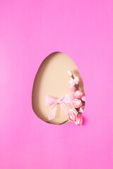 Paper cut Easter egg with cherry blossom branch. copy space