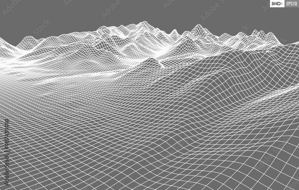 Aufkleber wireframe landscape on white background. abstract geometric vector technology background. 3d vector 